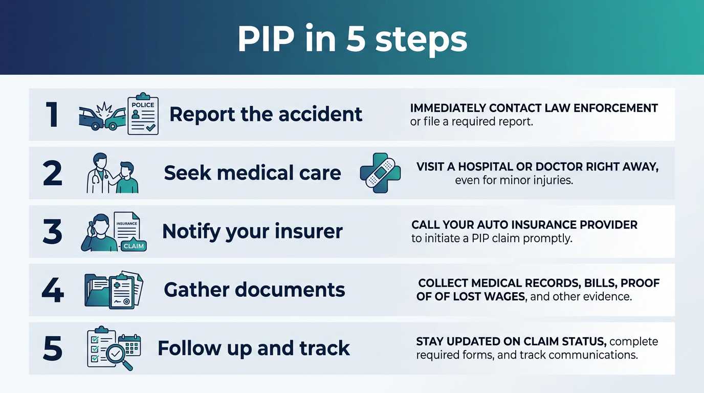 Illustrated five-step overview of the Florida PIP claim process